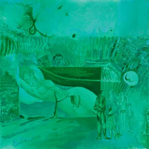 Po kole barw - listopad, olej, 100x100cm